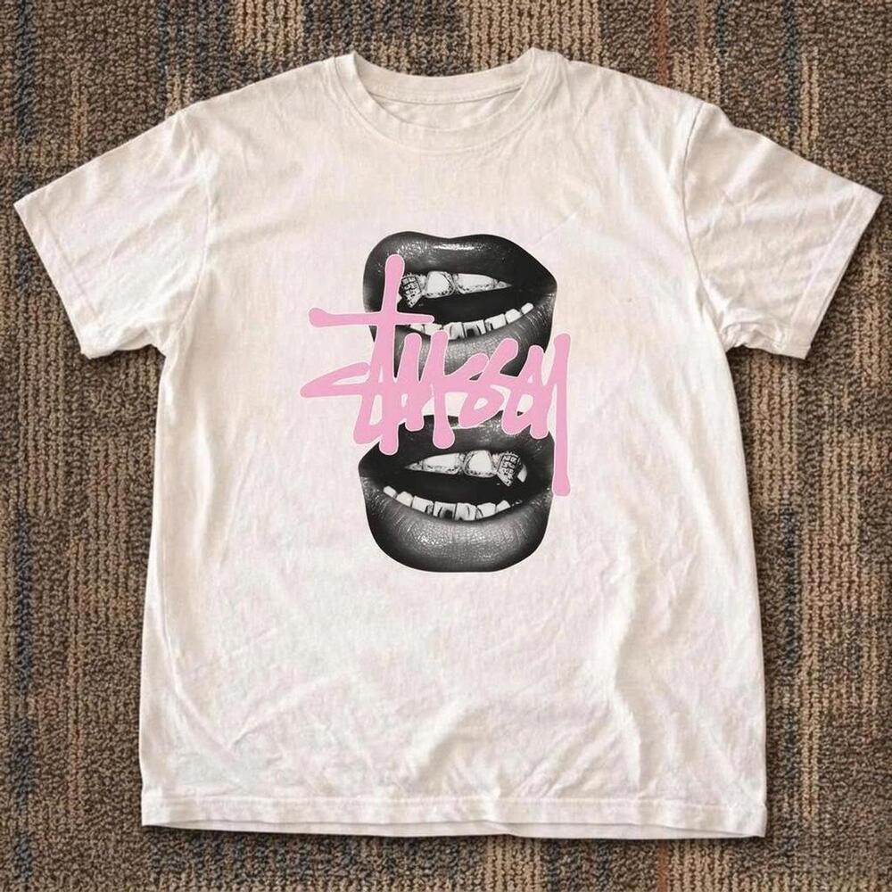 White Stussy Tee With Accents